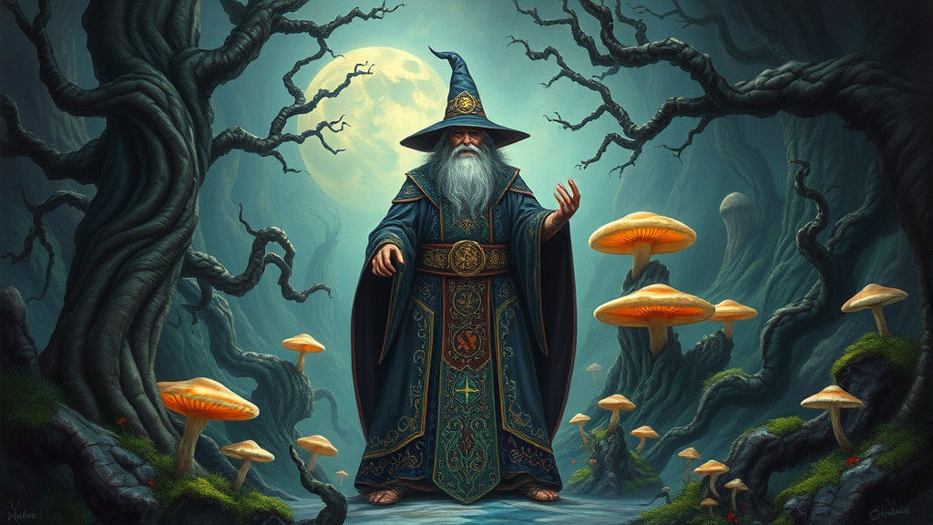 Wizard in a Surreal Fantasy Landscape