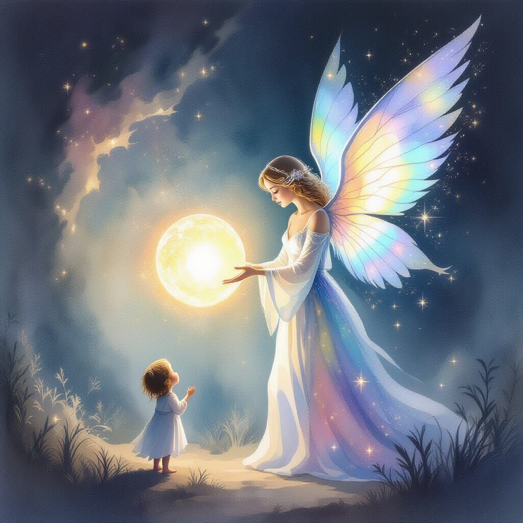 Celestial Being Offers Light to Frightened Creature in Ether...