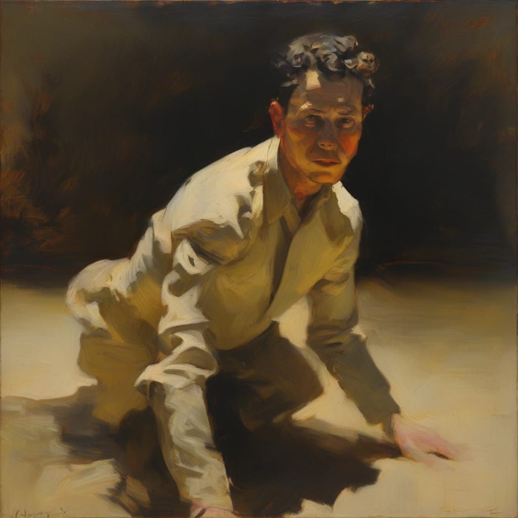 Surrealist Man Falling: Expressionist Impression in Golden L...