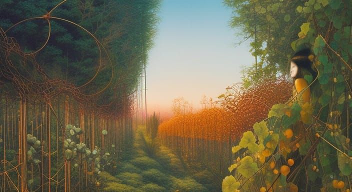 Sunset Human Hybrid in Vines, Detailed Fashion Art