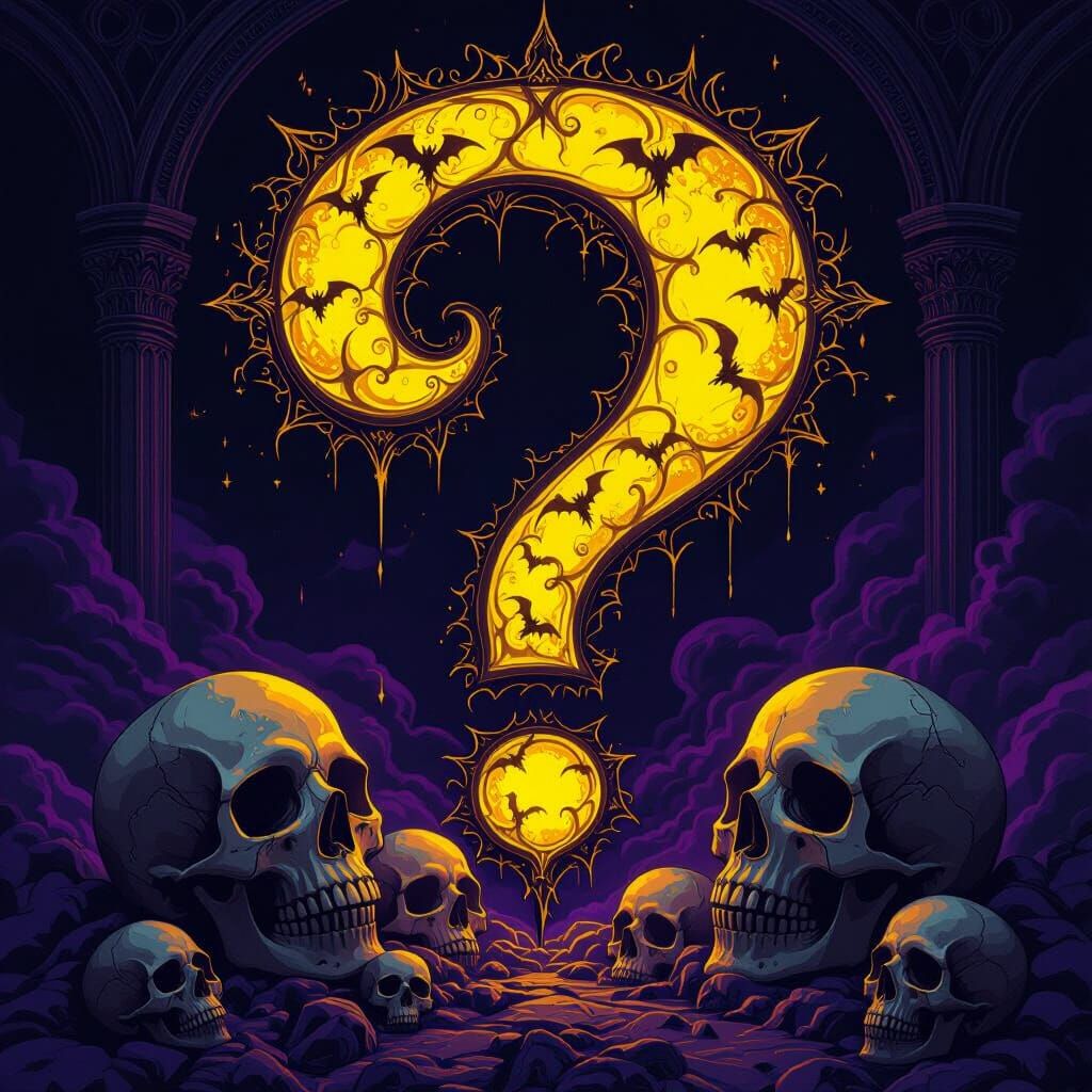 Satanic Question Mark with Skulls in Dark Fantasy Art