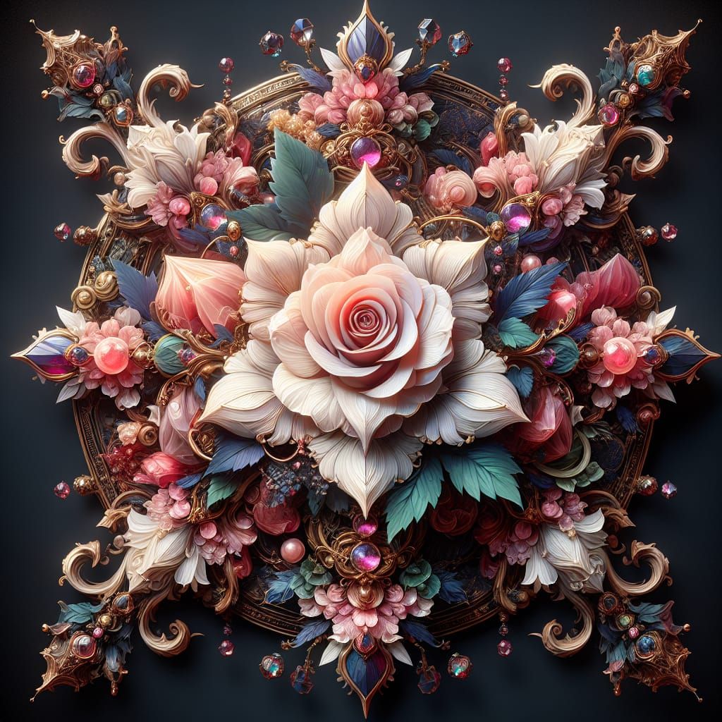 Pale Pink Crystal Rose in Detailed Digital Art