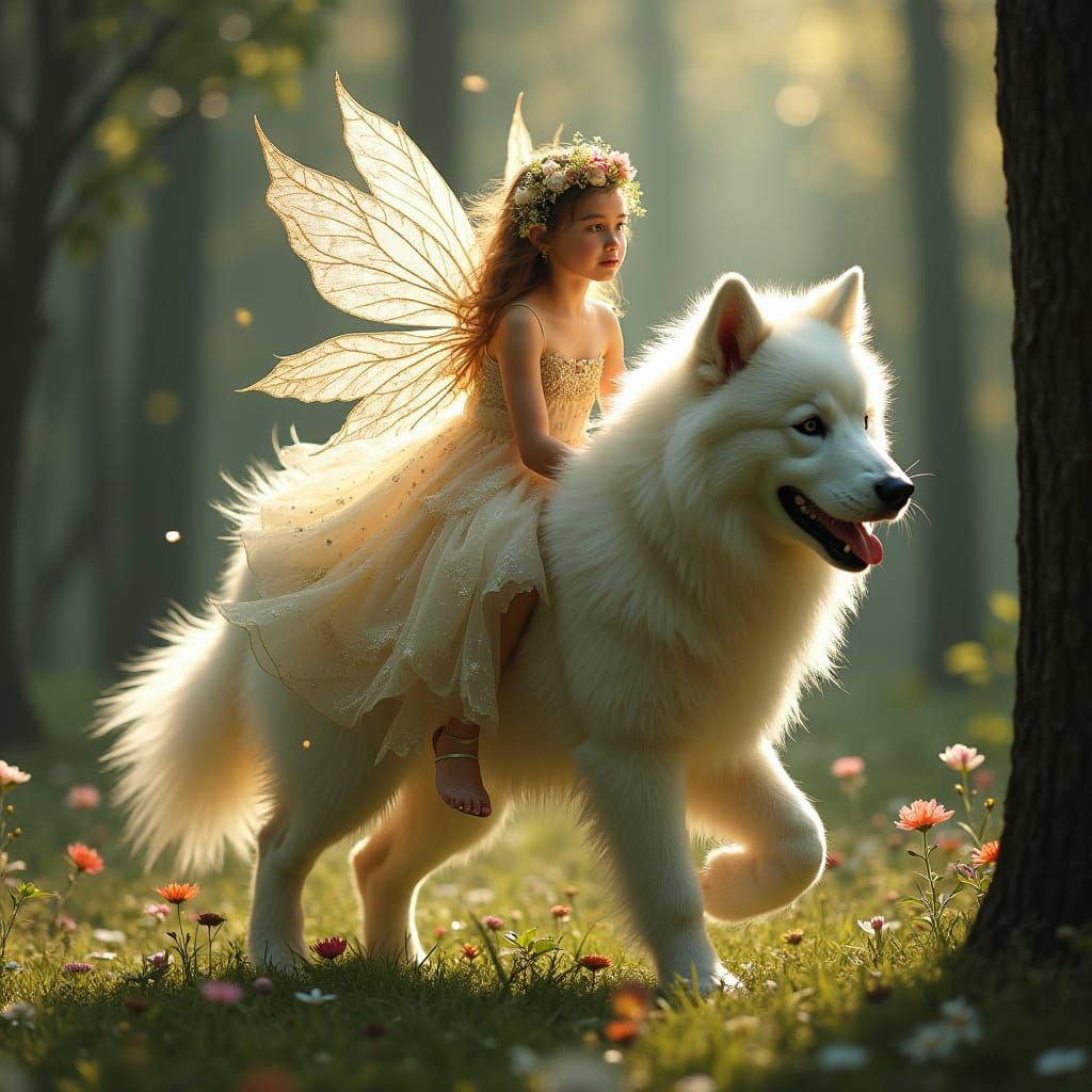 Whimsical Fairy Rides through Enchanted Forest with Giant Sa...