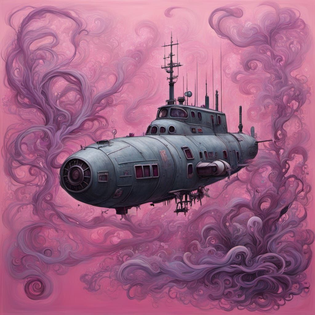 Abstract Surrealism Painting of a Fiery Bush Submarine