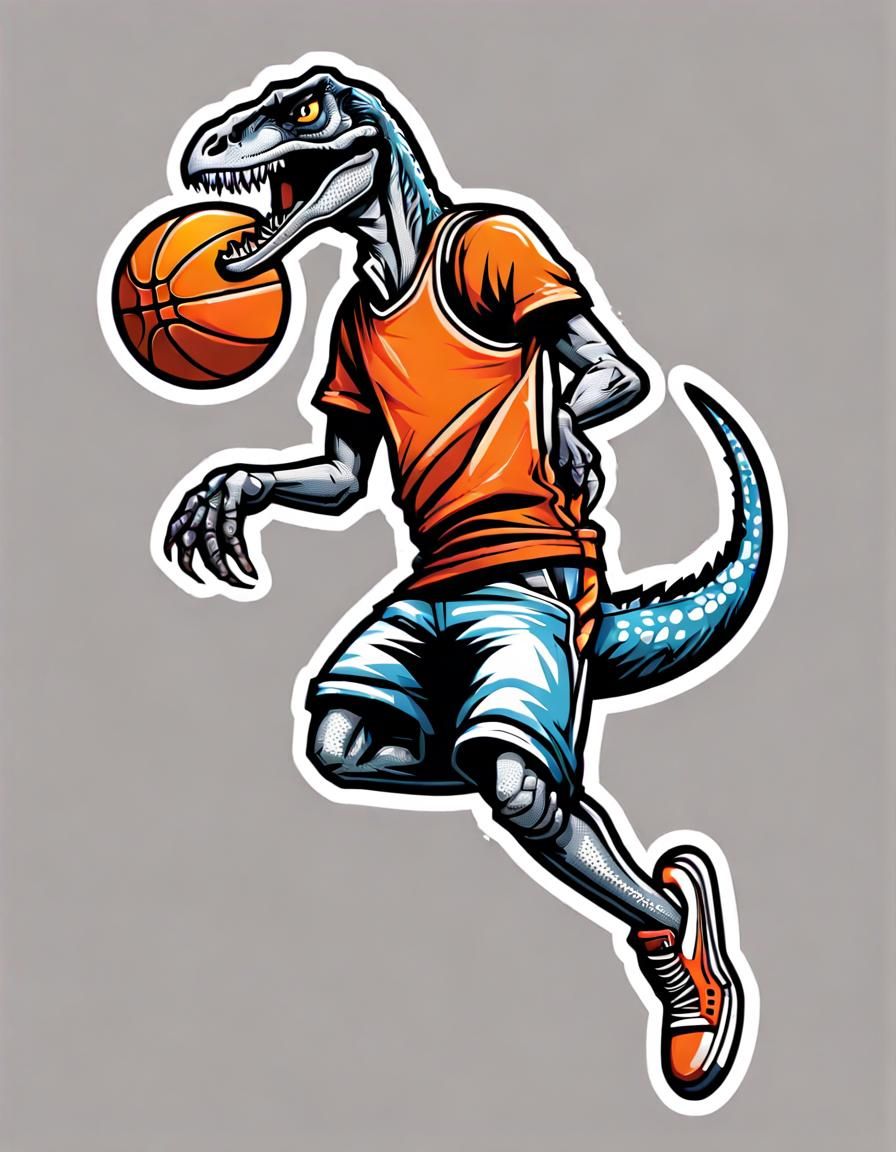 Velociraptor Basketball Player Slam Dunk Logo