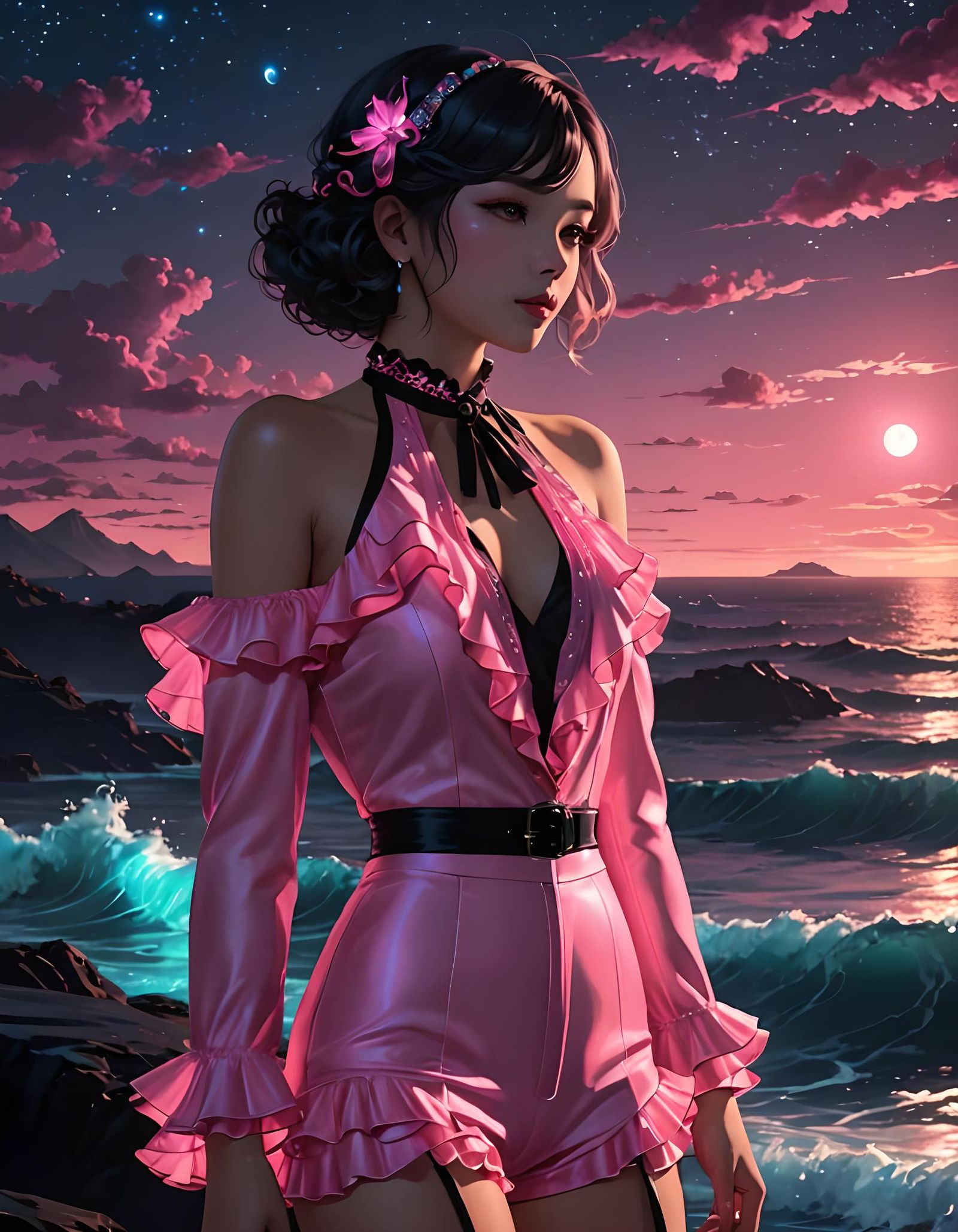 Bioluminescent Ocean View: 1930s Anime Art