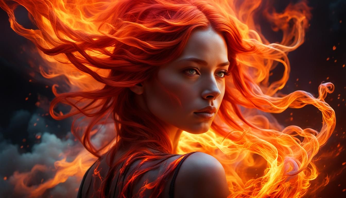 Fiery Aura: Cinematic Portrait of a Woman in Flames