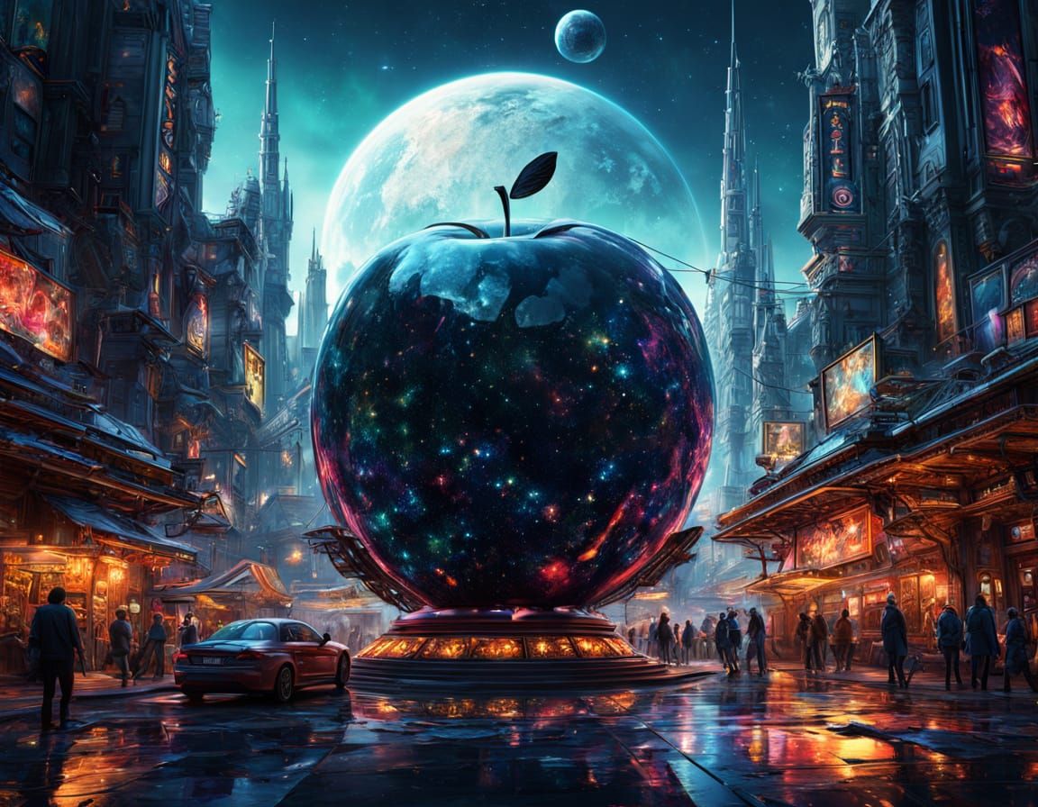 Crystal Apple Reveals Galaxy in Surrealist Style