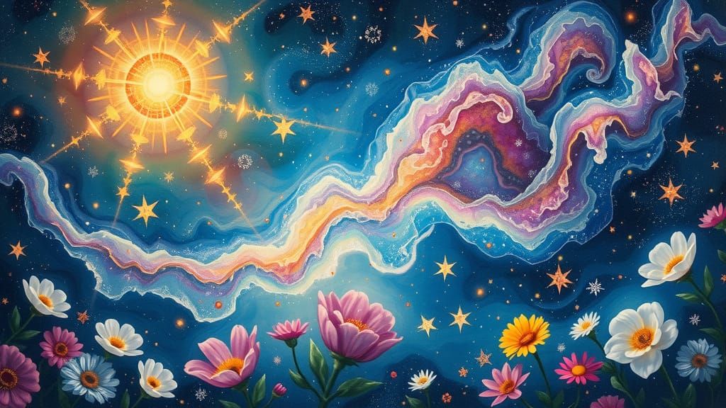 Cosmic Flowers Bloom in Vibrant Galactic Garden