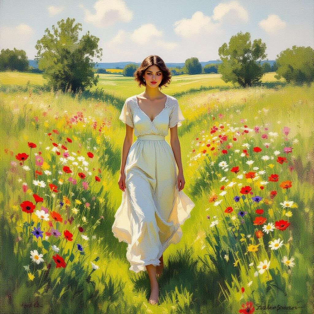 Woman in Meadow Inspired by Impressionist Masters