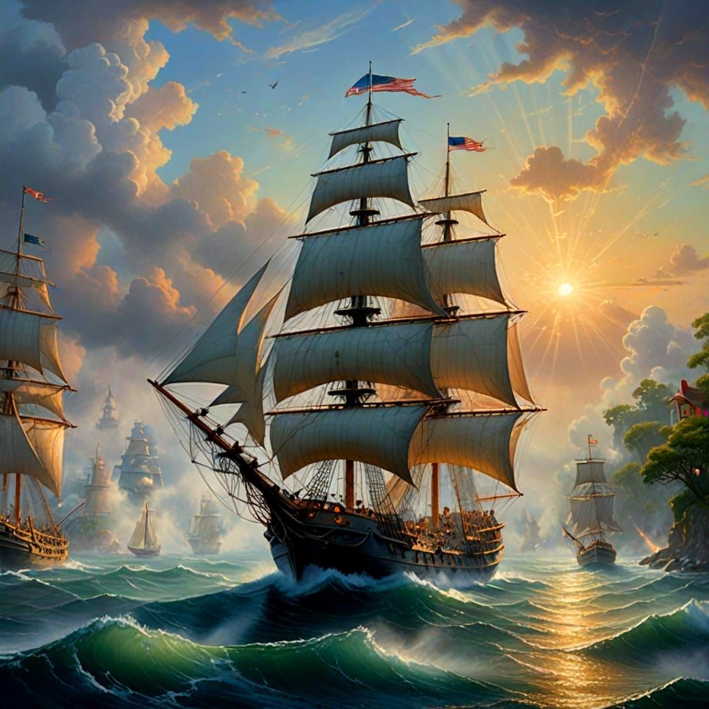 Columbus Sailing to America: Ethereal Fantasy Scene
