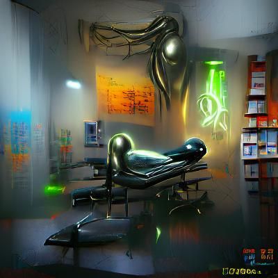 Futuristic Doctor's Office in Neon Cyberpunk Style