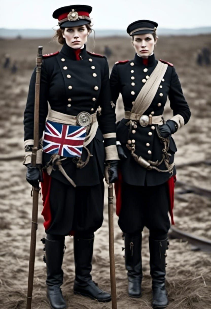 Victorian Steampunk Soldier with Airship in Dark Fantasy Sty...
