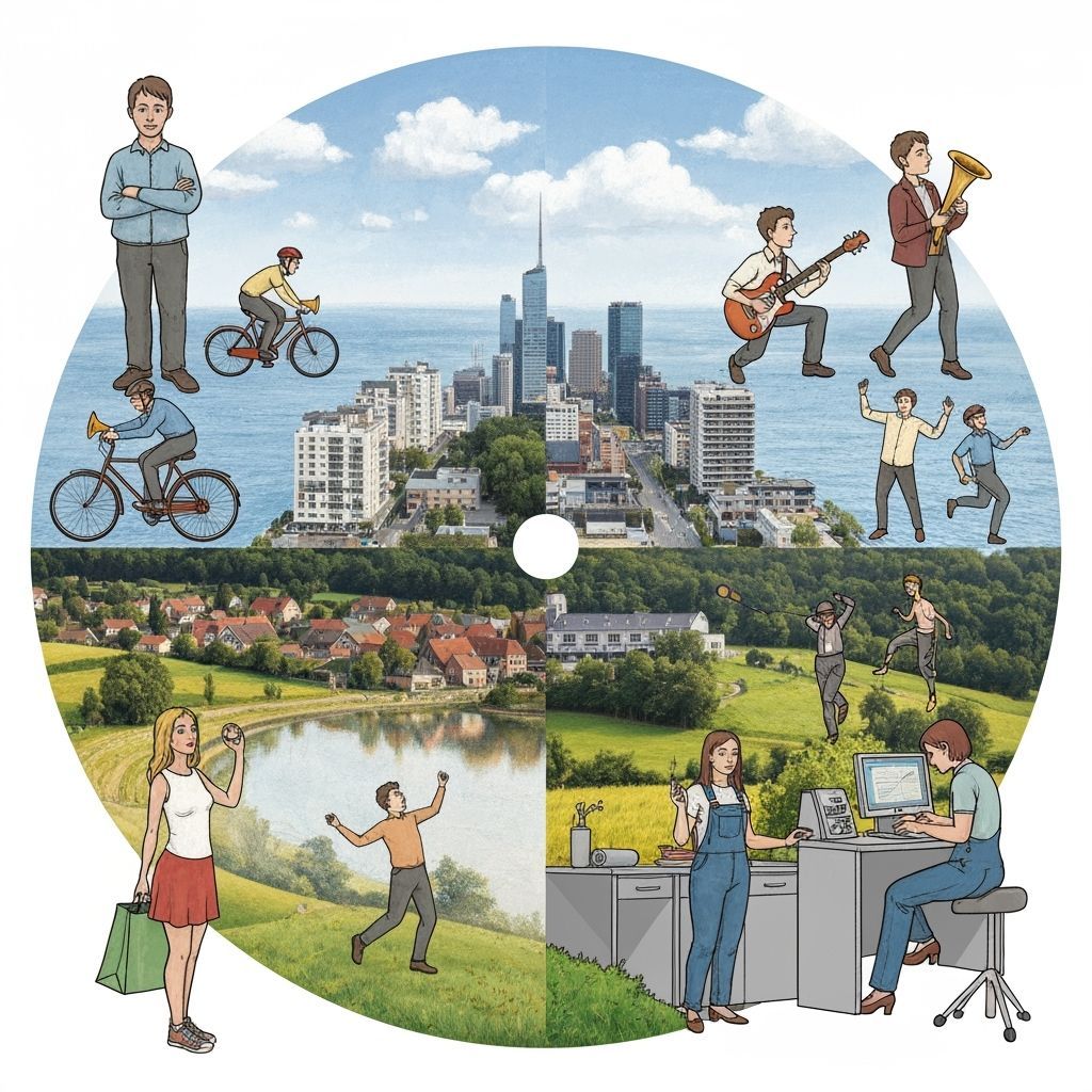 Village and City Contrasts in Whimsical Style