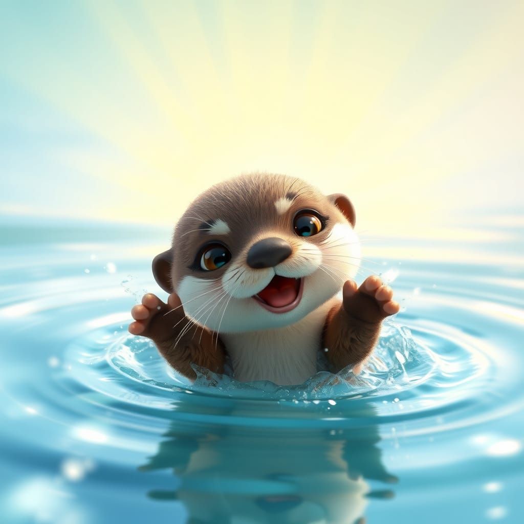 Whimsical Baby Otter in Vibrant Underwater Wonderland