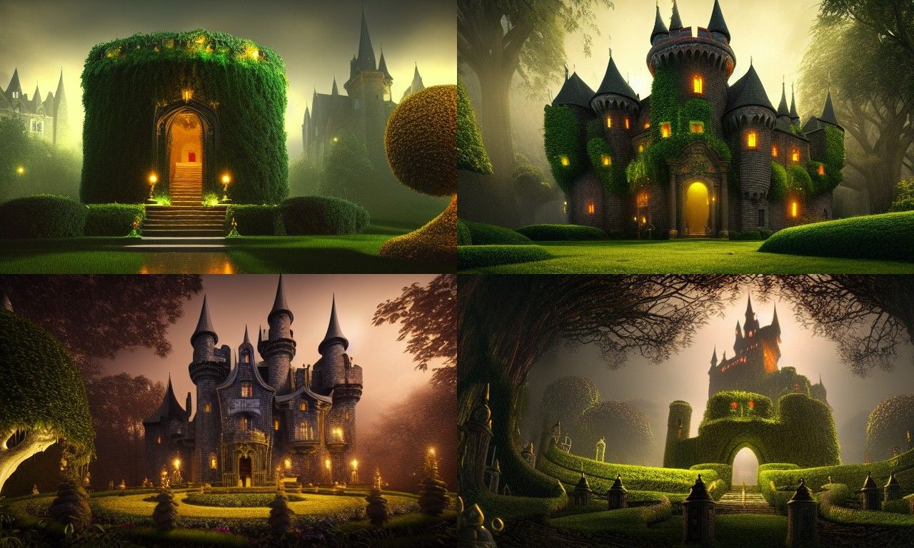Ethereal Castle with a Creepy Topiary Garden