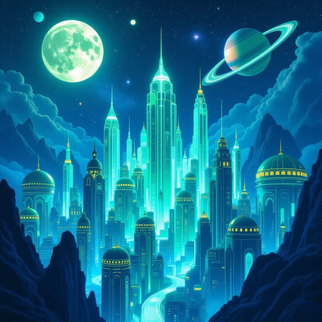 Fractal Crystal City in Alien Skies