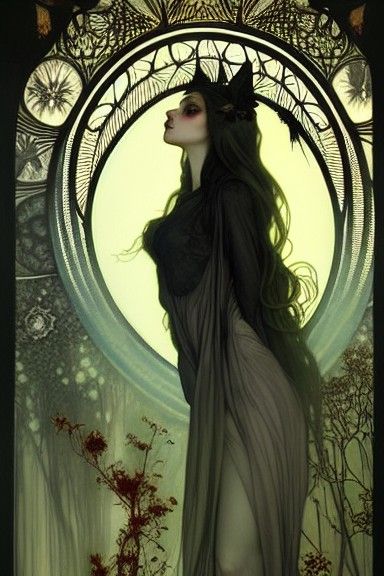 Goddess of Witchcraft in Art Nouveau Style