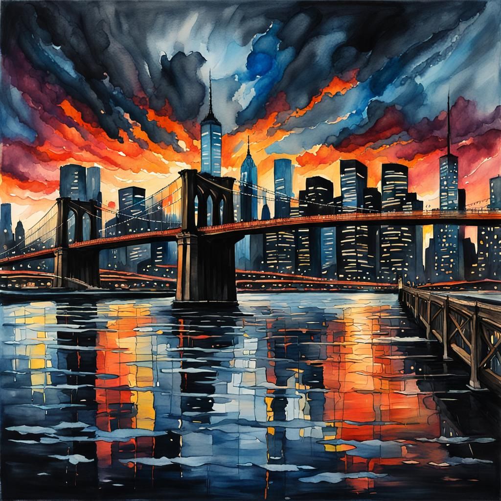 New York City Skyline Watercolor Painting
