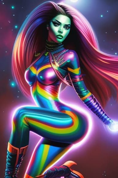 Iridescent Monster Girl Superheroine in Comic Book Style