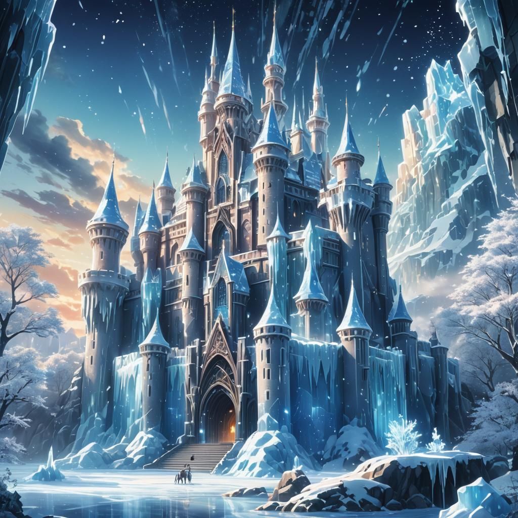 Majestic Ice Castle in Anime Key Visual Style