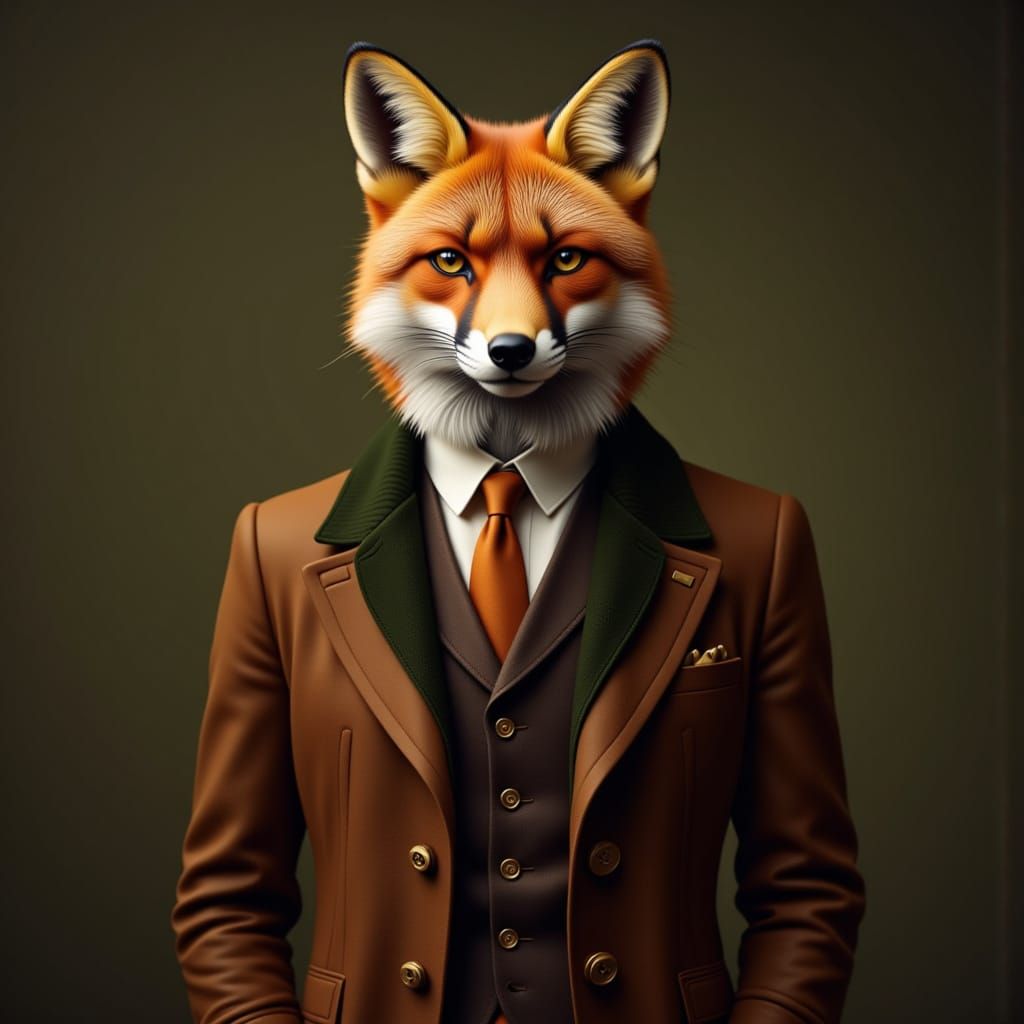 Anthropomorphic Fox in Vintage Suit Portrait