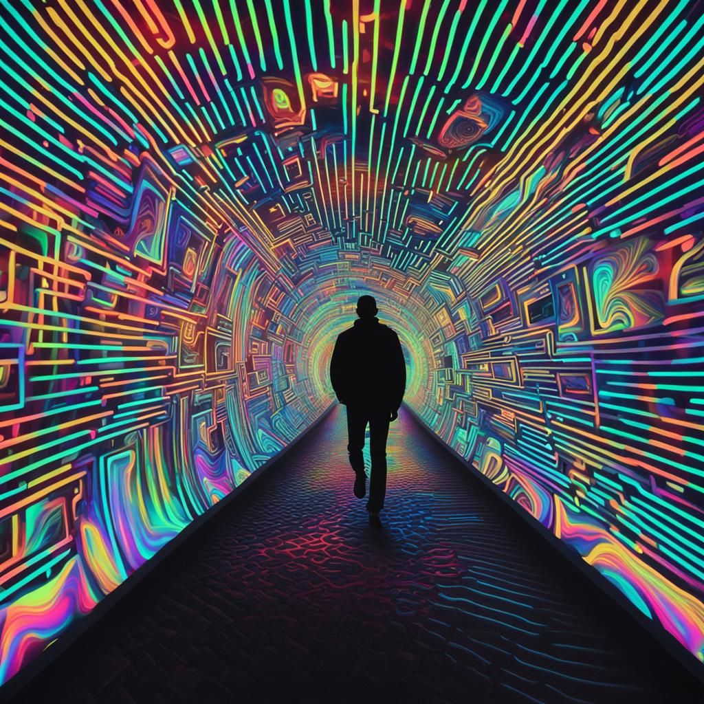 Psychedelic Neon Tunnel Art with Contrasting Colors