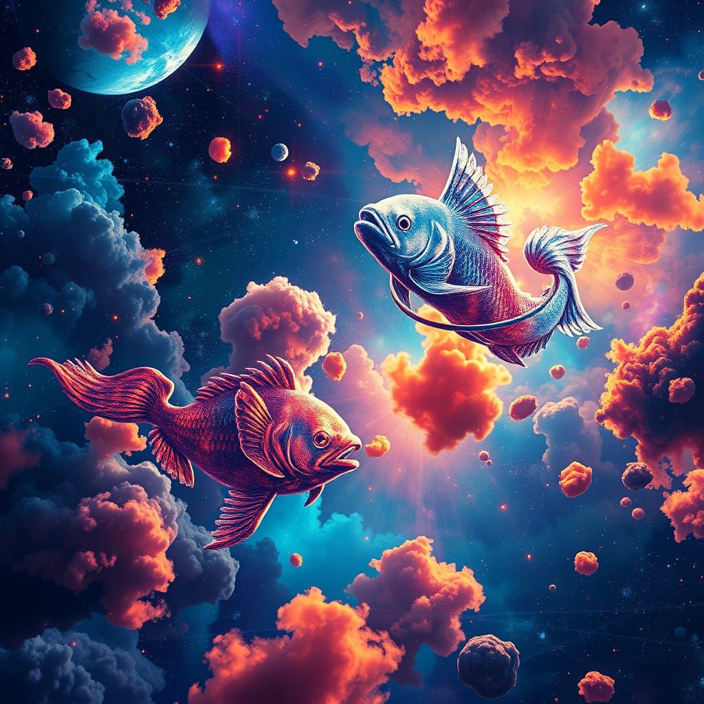 Stunning Celestial Splash Art of the Pisces Constellation