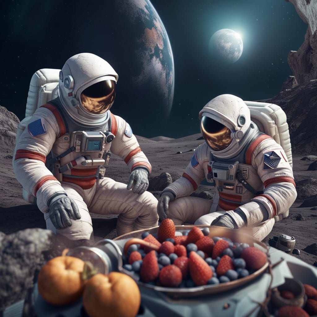 Astronauts Picnic on the Moon: Detailed Matte Painting