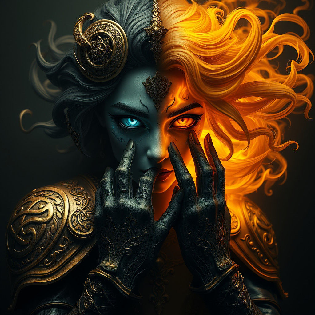 Mystical Armored Entity in Ethereal Dark Fantasy Style