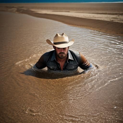 Cowboy Sinking in Quicksand: Professional Photography