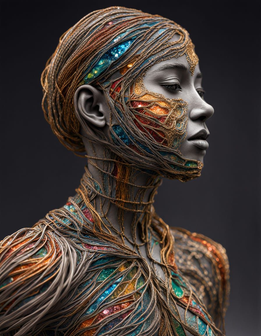 Intricate Mixed-Media Sculpture with Iridescent Beads