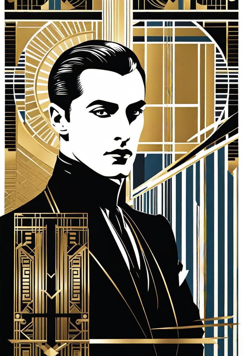 Art Deco Matrix: Black, White, and Gold Illustration