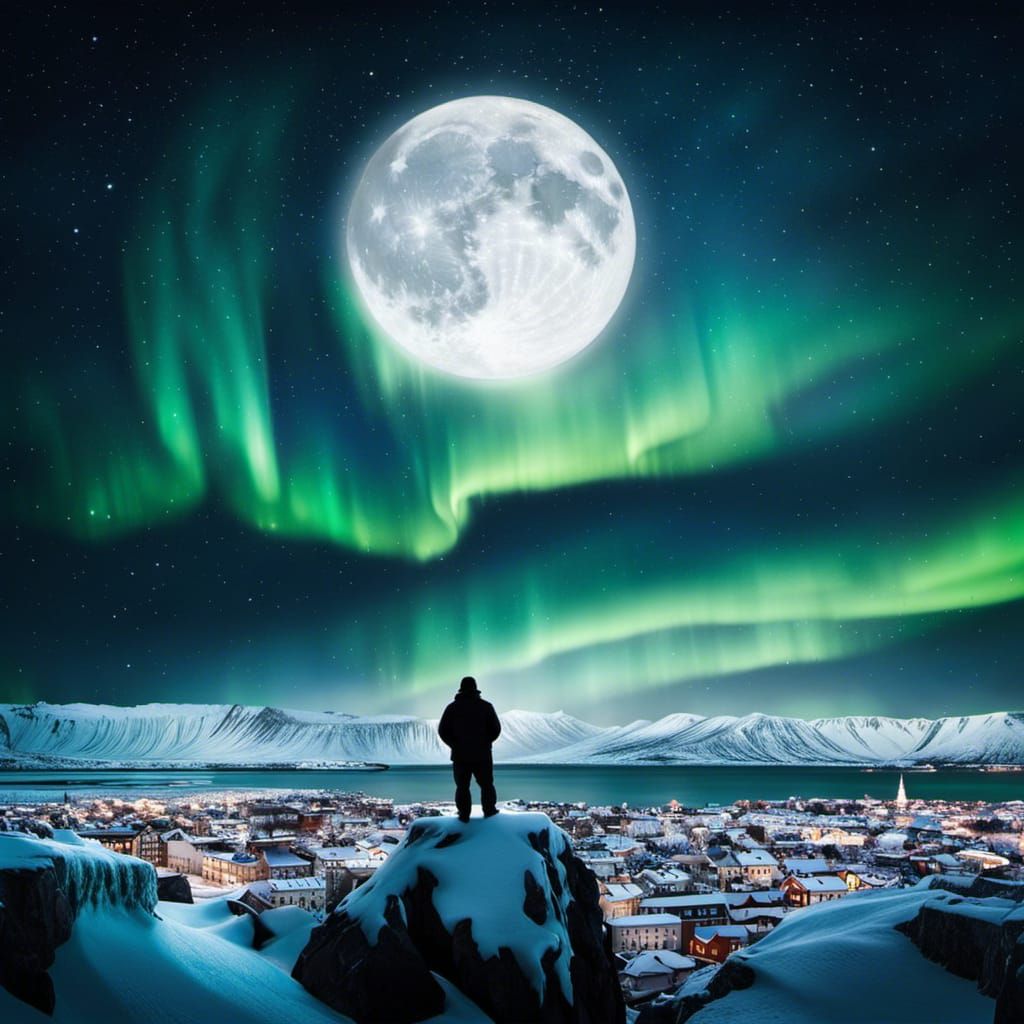 Icy Polar Bear Under Aurora Borealis in Reykjavik