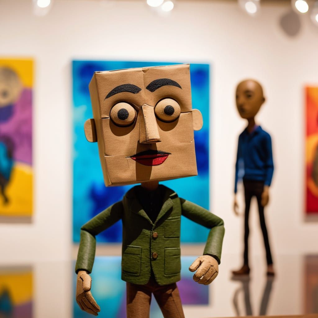 Paper Head Puppet Causes Chaos in Art Gallery