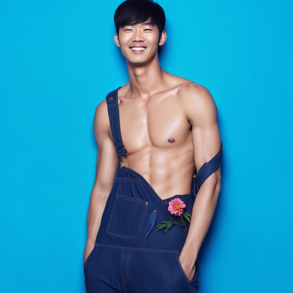 Asian gardener In a photo studio