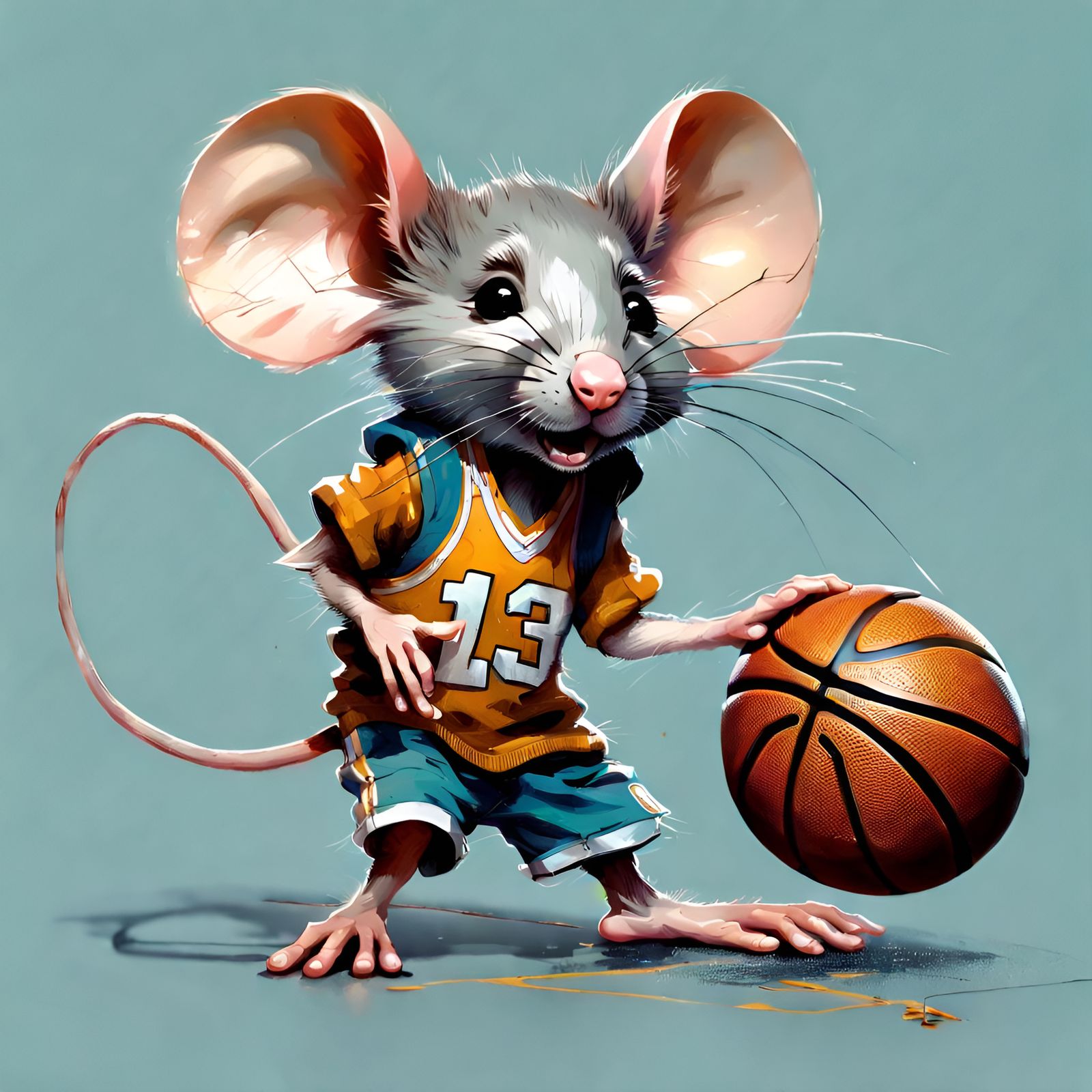 Mouse Plays Basketball: Detailed 3D Digital Art