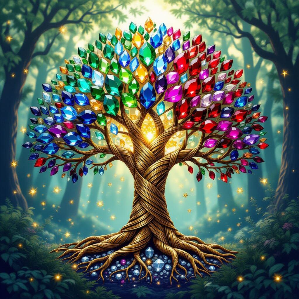 Jewel Leaf Tree in Mandala Graffiti Art Style