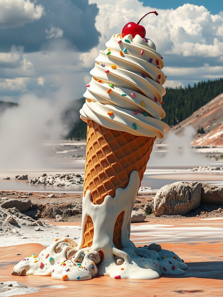 Surreal Ice Cream Cone Meltdown at Old Faithful