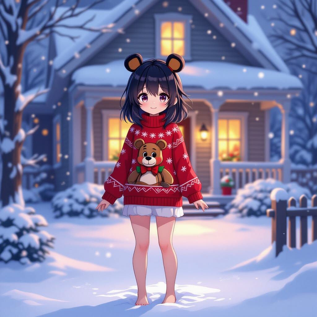 Fnaf Cassidy Barefoot in Snow in Christmas Sweater