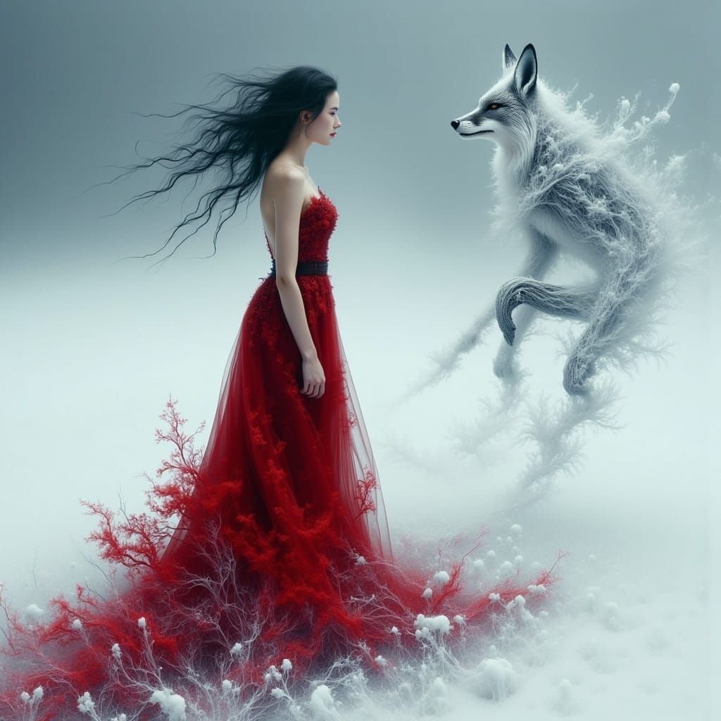 Woman Singing in Frosty Tundra: Dreamlike Digital Art