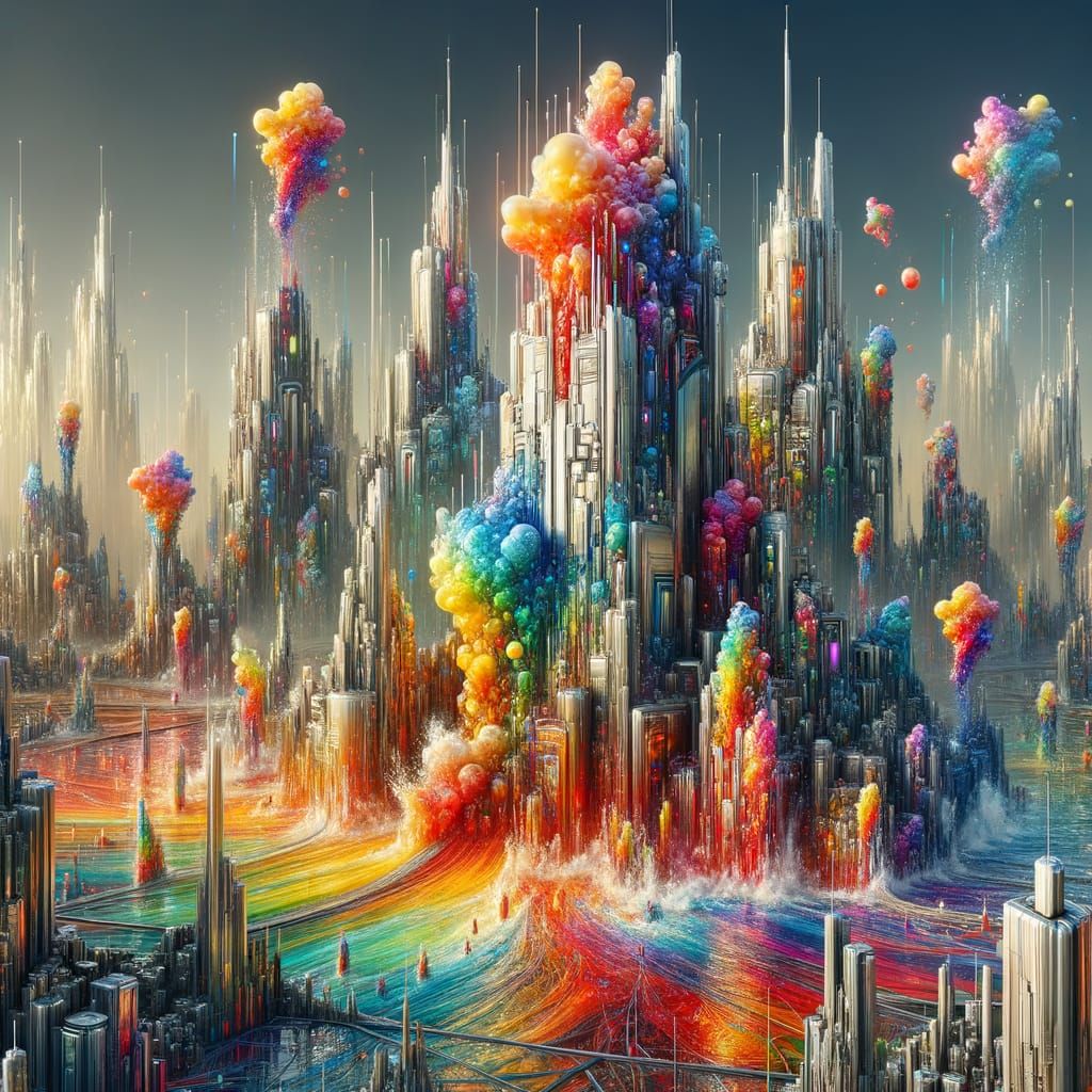 Surreal Cataclysmic Cityscape in Cyberpunk Style