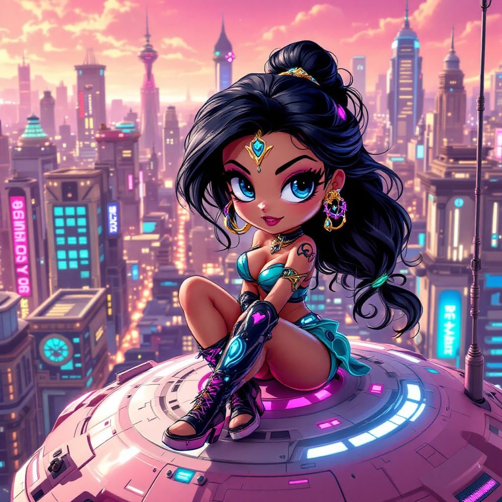 Futuristic Chibi Princess Jasmine Bounty Hunter
