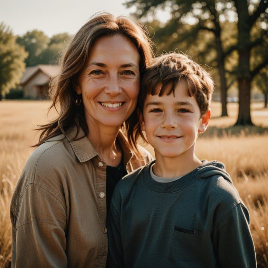 Tender Portrait of Mother and Son in Warm Light