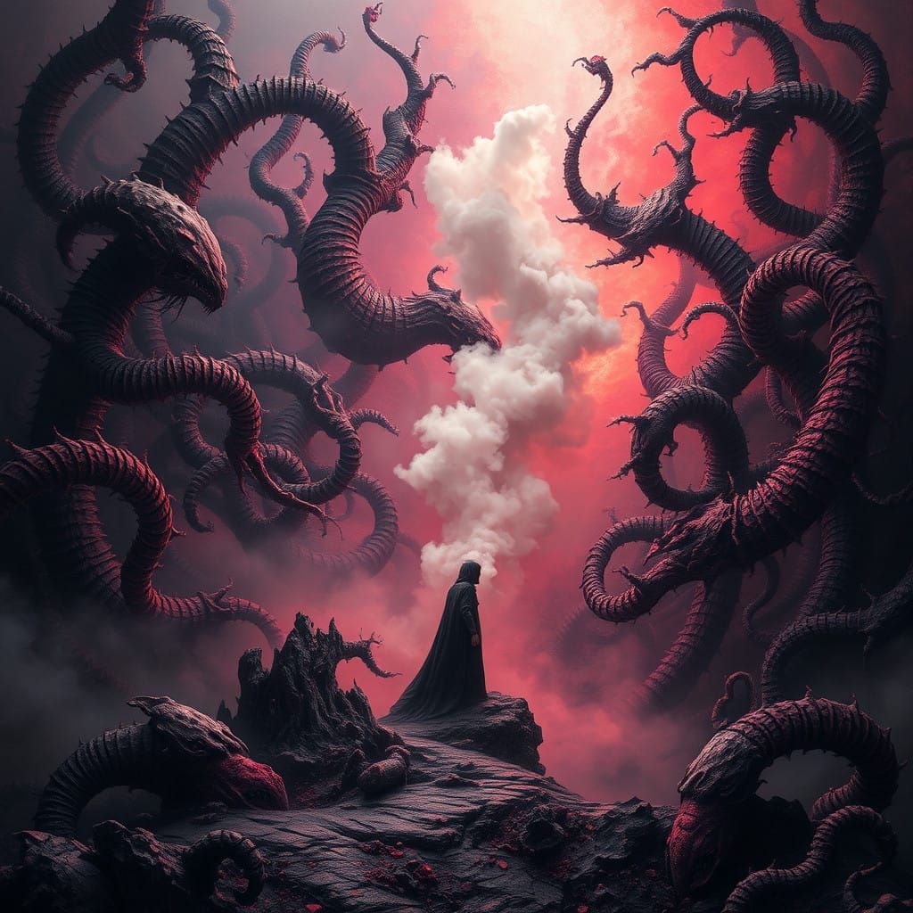 Dark Surrealism Masterpiece: Cyclic Fractal Landscape with S...