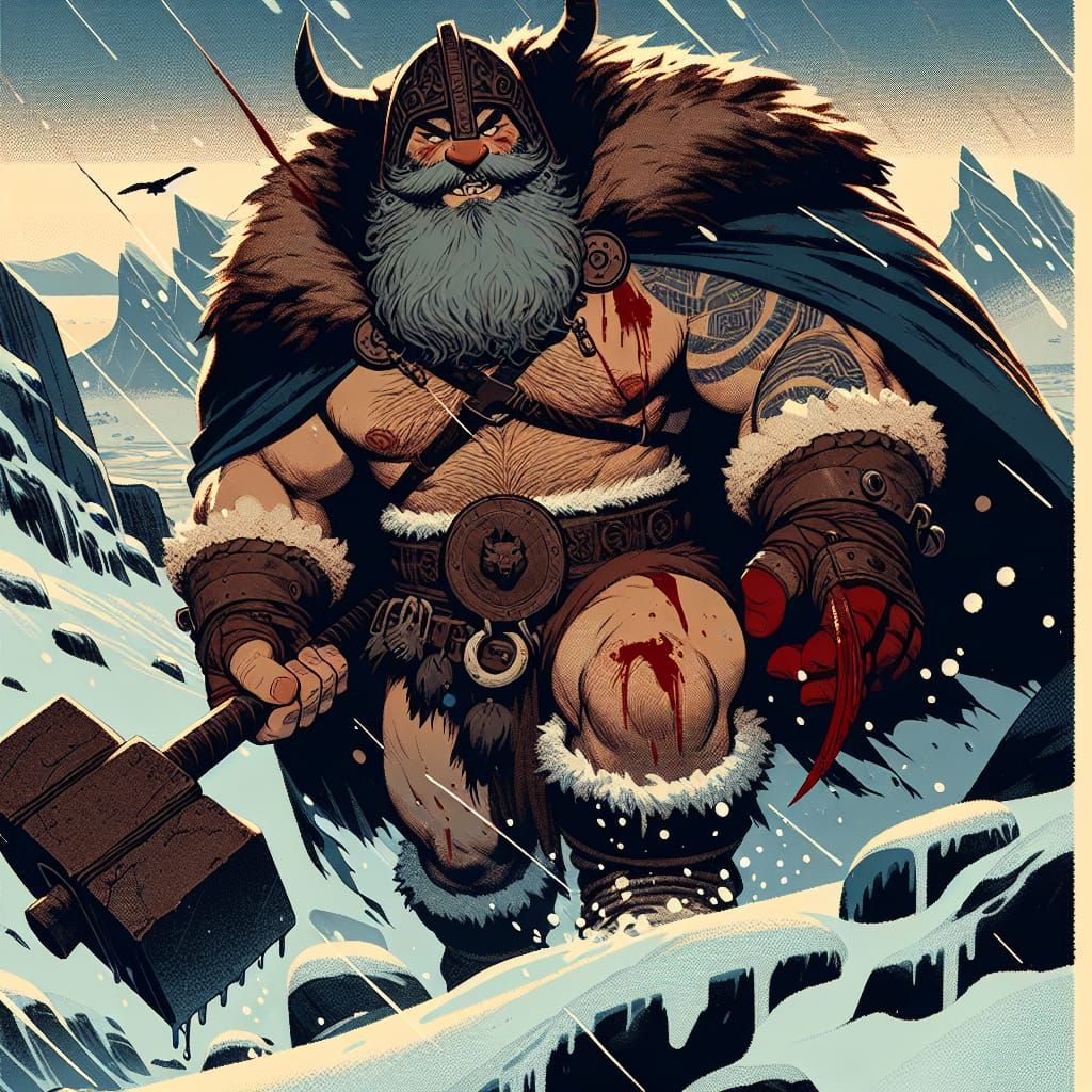Barbarian Mountain Dwarf in Japanese Woodblock Print Style