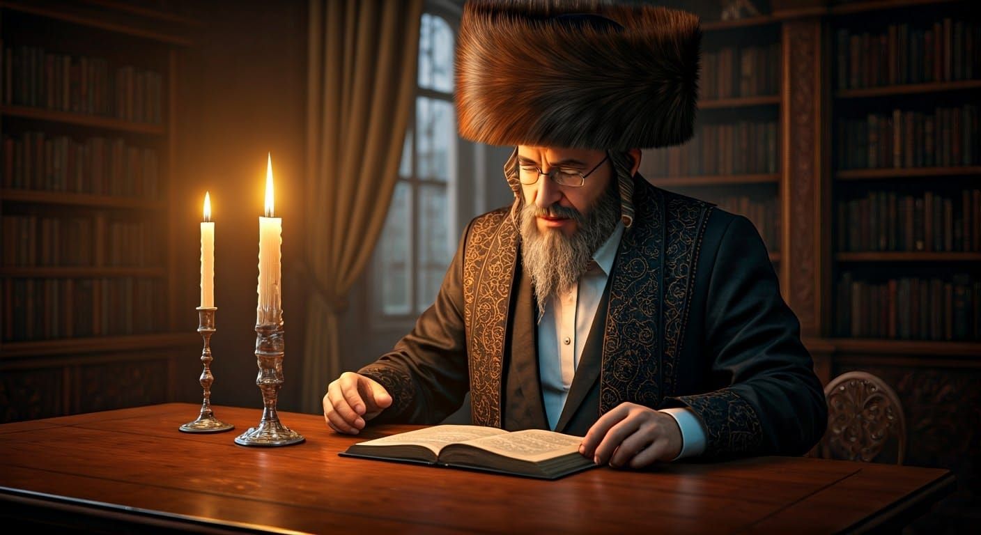 Traditional Hasidic Jewish Man in Ornate Setting, Wearing Sh...
