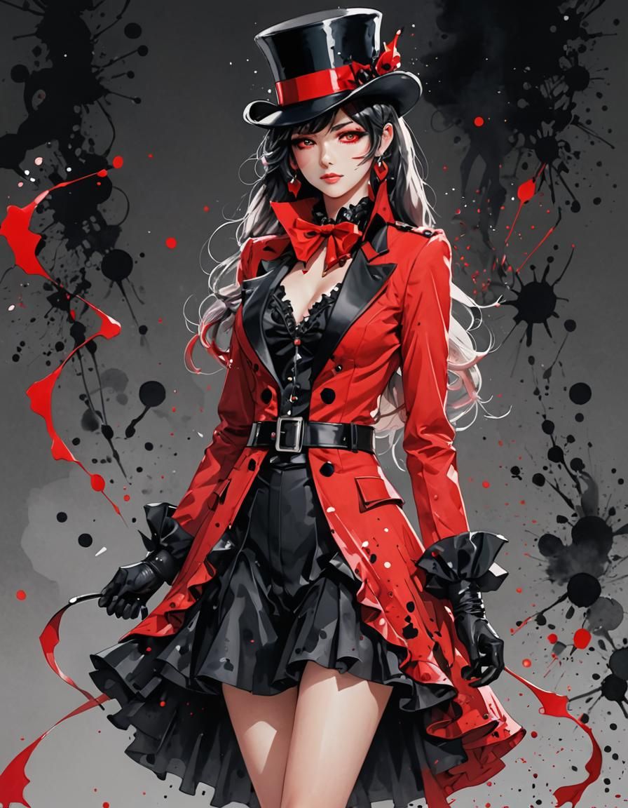Neon Red Ringmaster in Flowing Dress, 3D Anime Art