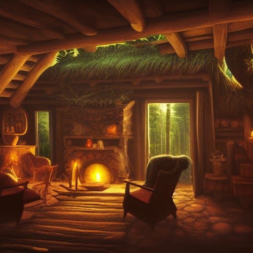 Cozy Cabin Interior in a Detailed Matte Painting