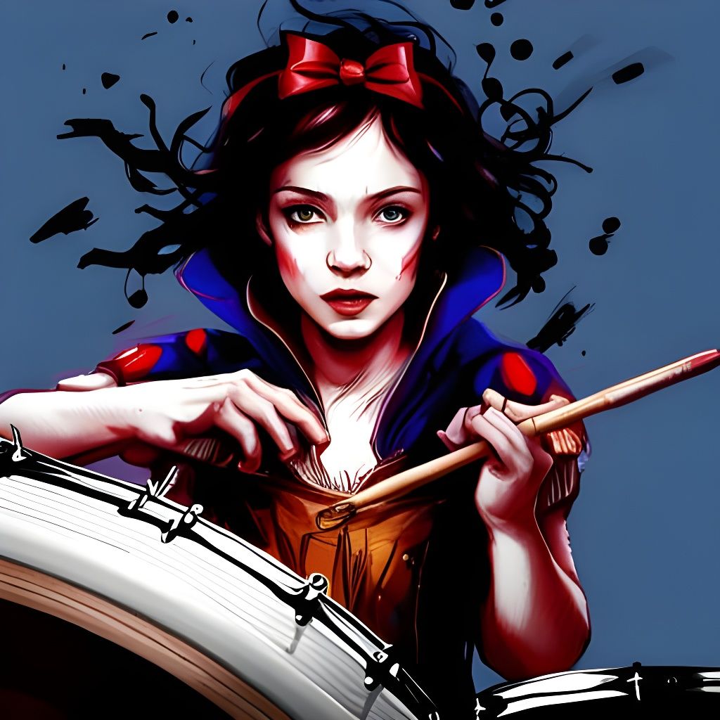 Snow White Plays Drums: Digital Art Portrait